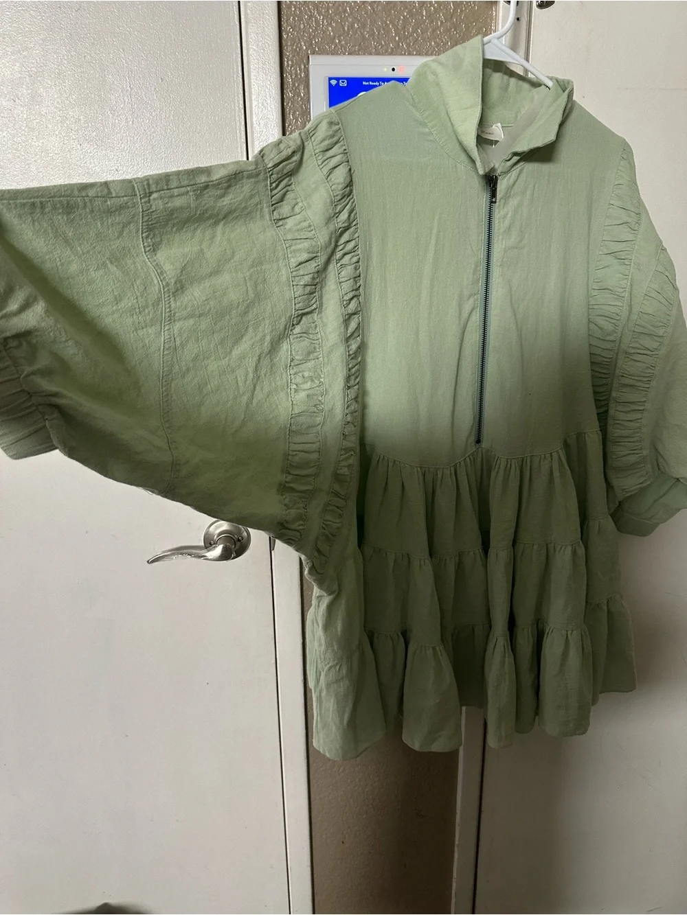 Dusty Rose Light Green Tiered Zip-Front Dress Sz Small